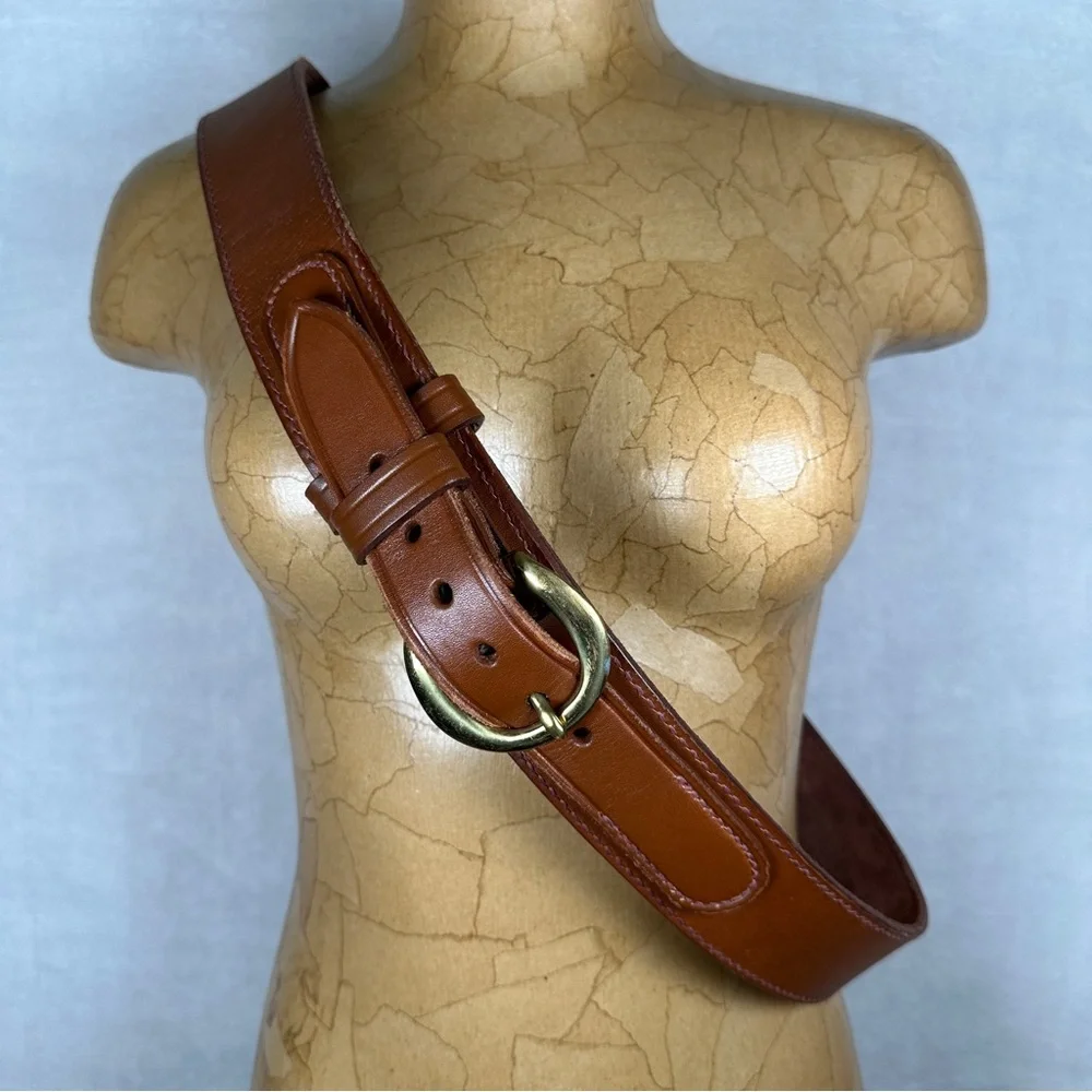 44 Brown dark Leather Belt gold buckle vintage brass ranger‎ western wide